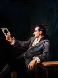 Johann Wolfgang von Goethe betrachtet eine Silhouette, Kopie eines Gemäldes von G. M. Kraus, ca. 1778